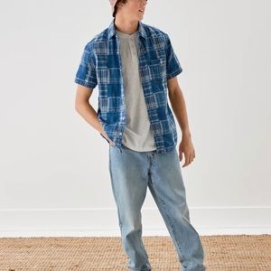 American Eagle NWOT Patchwork Plaid Button Up Resort Shirt, size M